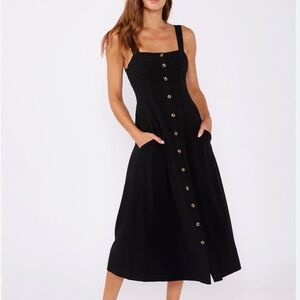 Lovestitch Black Midi Dress with Button Detail